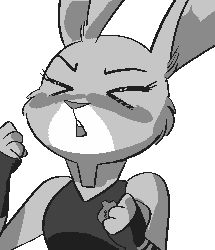 A picture of Judy Hopps, from Zootopia, howling with fists clenched and an angry expression.