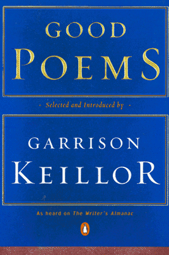 “Good Poems” cover, a blue field with the title embossed in gold, the author’s name underneath it.