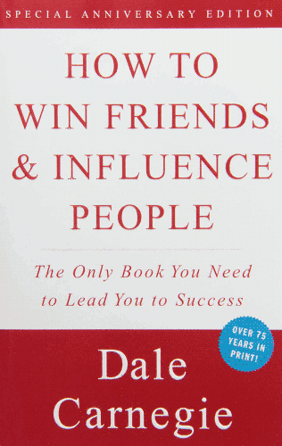 “How to Win Friends and Influence People” cover, a white block in the middle surrounded by red, the typeface plain on it.