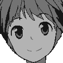 Emi, from “Katawa Shoujo”, smiling with bright eyes and messy hair and looking generally cute.